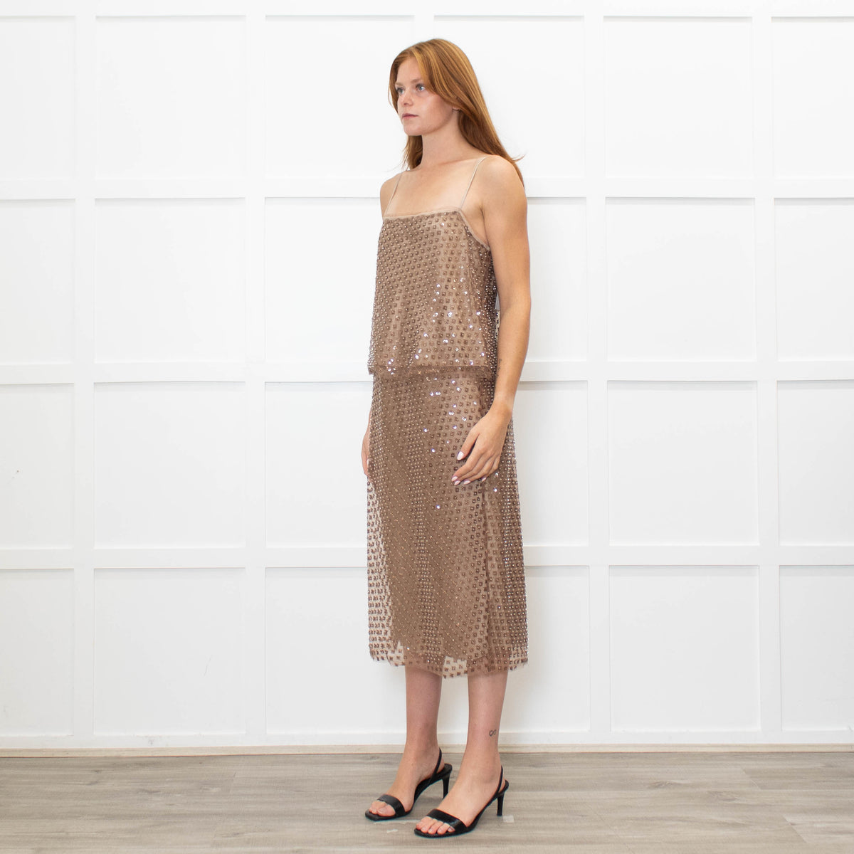 Vince Fawn Beaded Midi Skirt