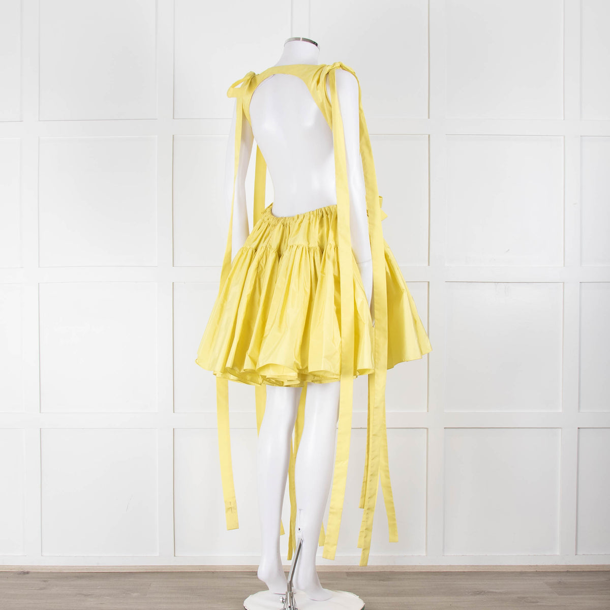 Alexander McQueen Yellow Gathered Faille V Neck Mini Dress