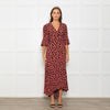Ganni Black Maxi Long Sleeve Wrap Dress With Red Floral Print