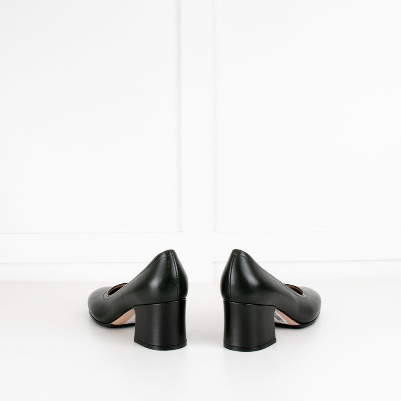 Gianvito Rossi Dark Green Round Toe Block Heel Shoes