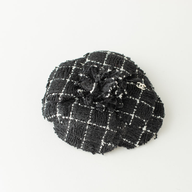 Chanel Black White Check Camellia Brooch