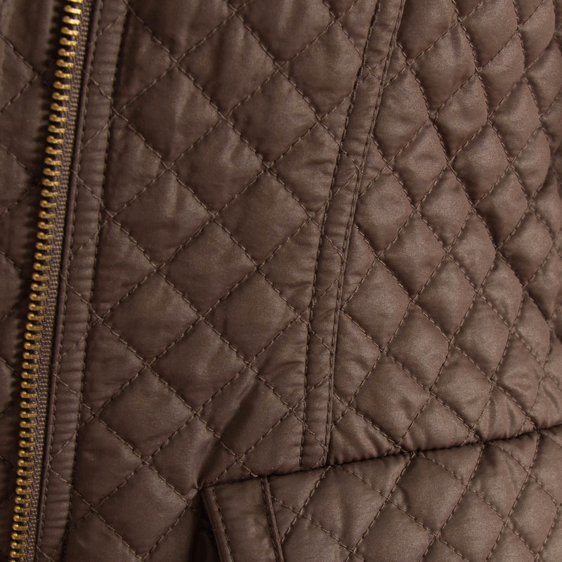 Luisa Spagnoli Brown Quilted Fur Collar Zip Up Jacket