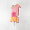 Saloni Pink Linen Tunic Mini Dress with Embroidery