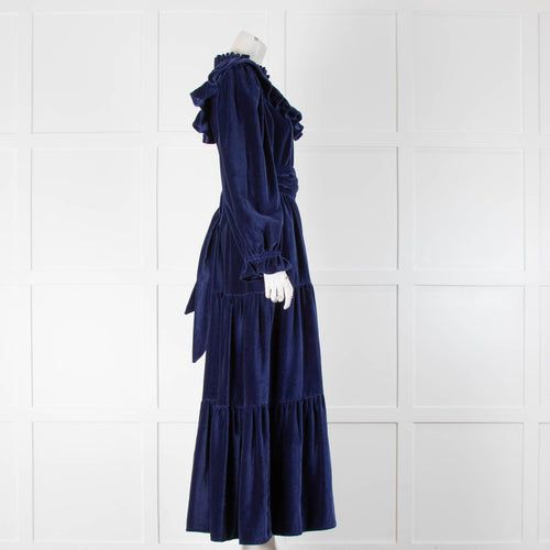 Seraphina Navy Blue Velvet Maxi Frill Dress