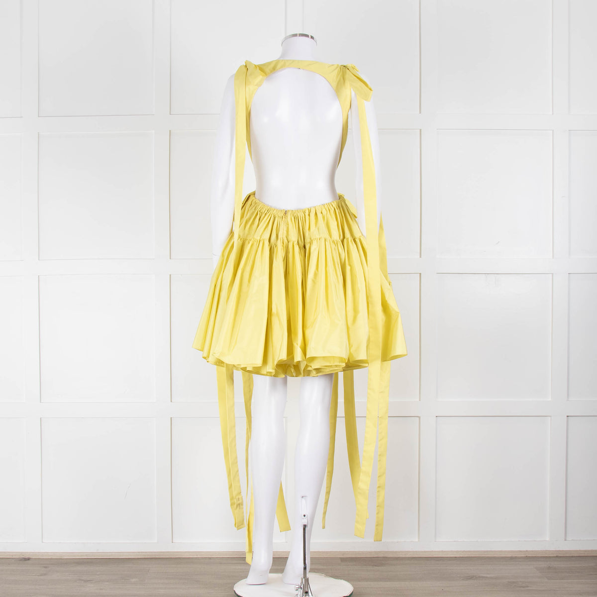 Alexander McQueen Yellow Gathered Faille V Neck Mini Dress