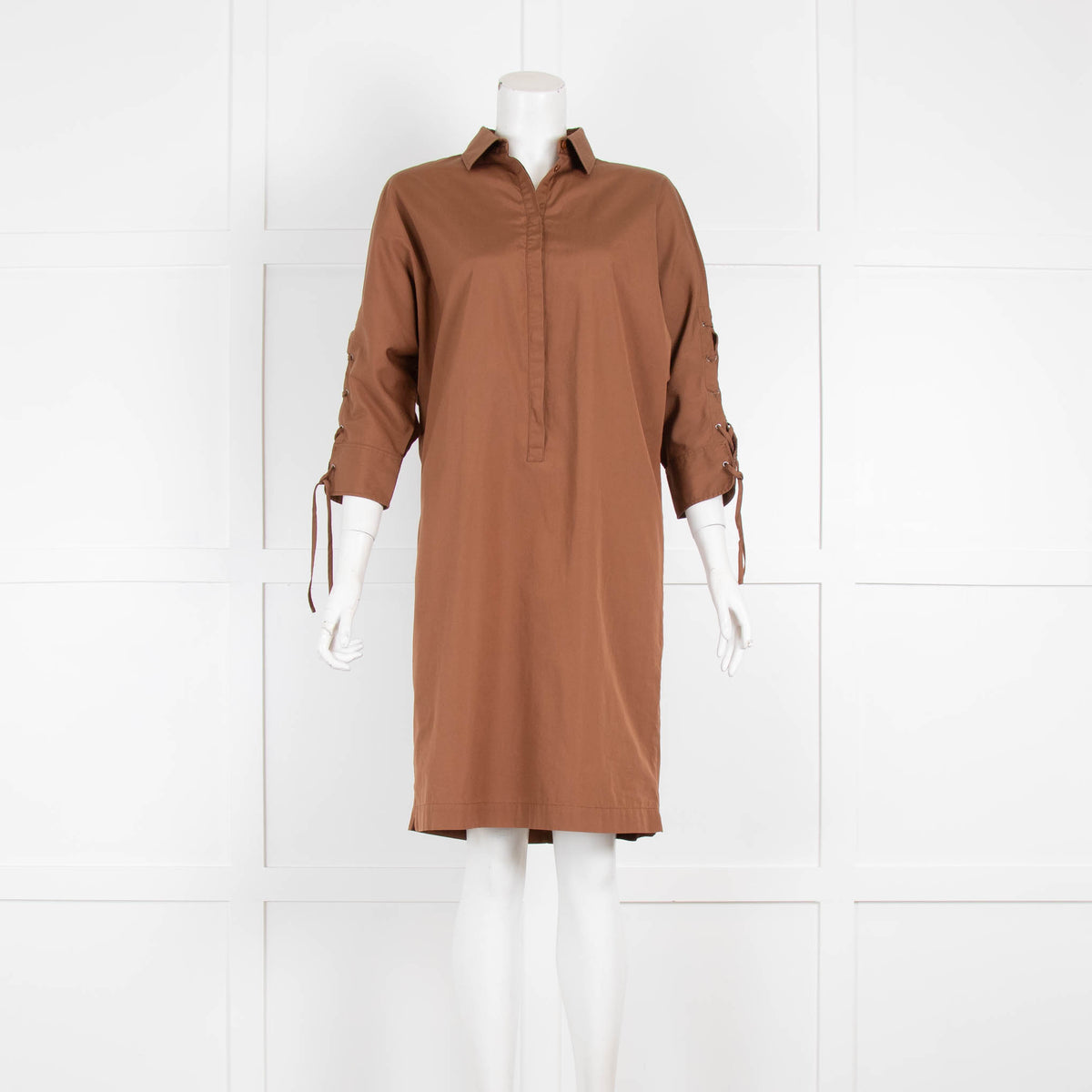Max Mara Brown Laced Sleeves Cotton Dress