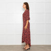 Ganni Black Maxi Long Sleeve Wrap Dress With Red Floral Print