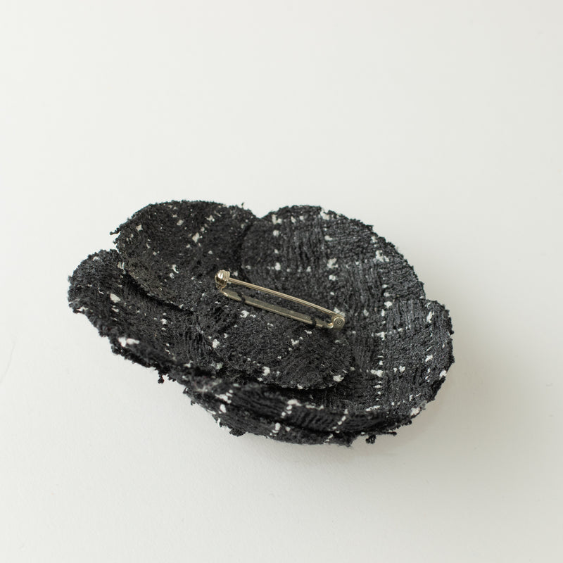 Chanel Black White Check Camellia Brooch