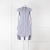 Sacai Blue And White Striped Cotton Dress With Pleated Back And Capped Sleeves