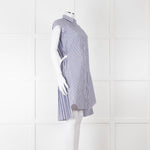 Sacai Blue And White Striped Cotton Dress With Pleated Back And Capped Sleeves