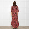 Ganni Black Maxi Long Sleeve Wrap Dress With Red Floral Print