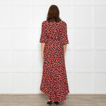 Ganni Black Maxi Long Sleeve Wrap Dress With Red Floral Print