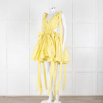 Alexander McQueen Yellow Gathered Faille V Neck Mini Dress