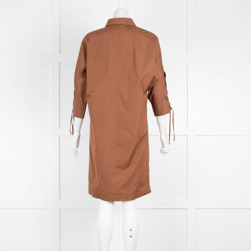 Max Mara Brown Laced Sleeves Cotton Dress