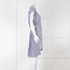 Sacai Blue And White Striped Cotton Dress With Pleated Back And Capped Sleeves