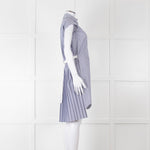 Sacai Blue And White Striped Cotton Dress With Pleated Back And Capped Sleeves