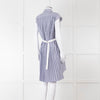 Sacai Blue And White Striped Cotton Dress With Pleated Back And Capped Sleeves