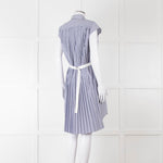Sacai Blue And White Striped Cotton Dress With Pleated Back And Capped Sleeves