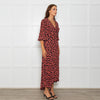 Ganni Black Maxi Long Sleeve Wrap Dress With Red Floral Print
