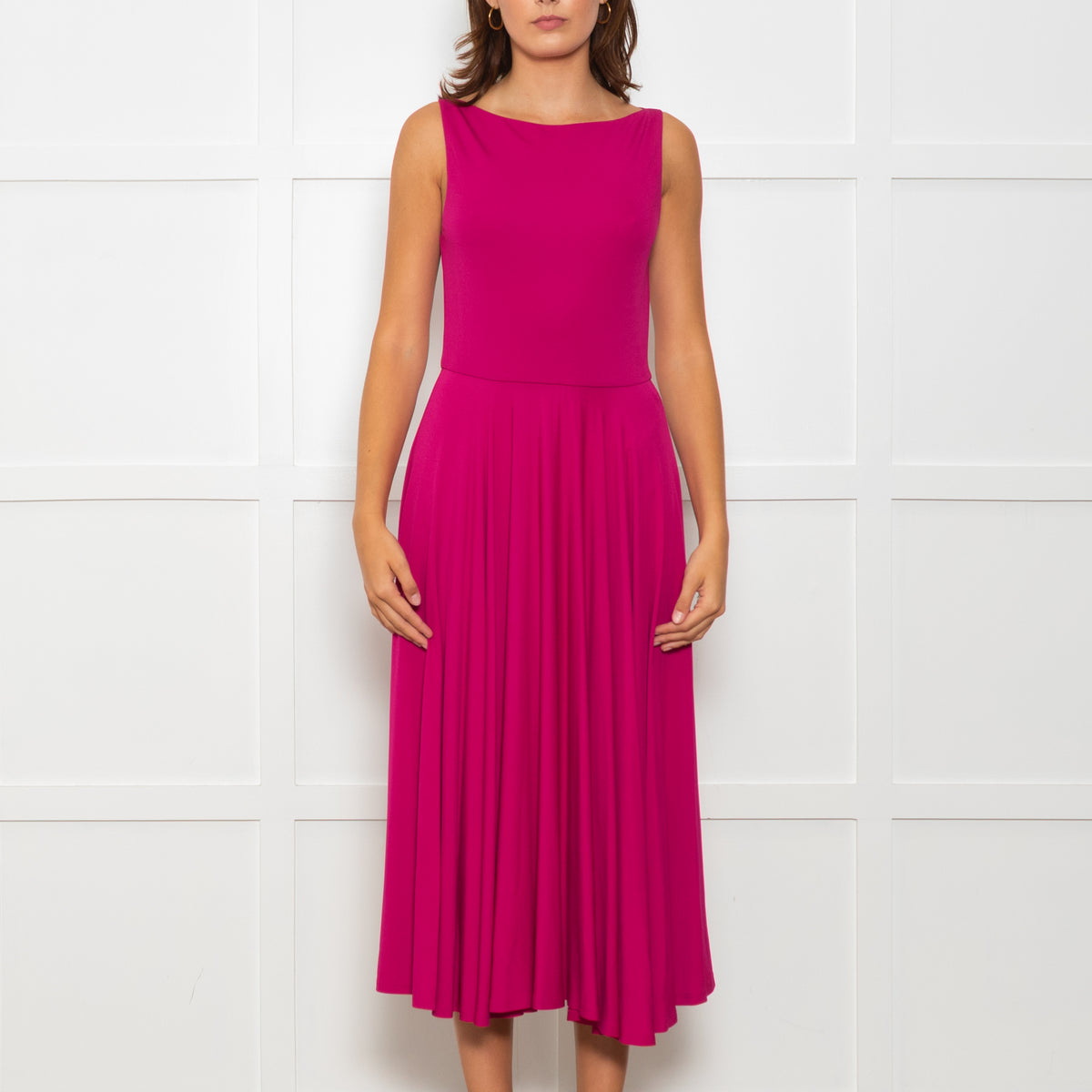 Sportmax Pink Stretch Jersey Sleeveless Midi Dress