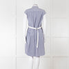 Sacai Blue And White Striped Cotton Dress With Pleated Back And Capped Sleeves