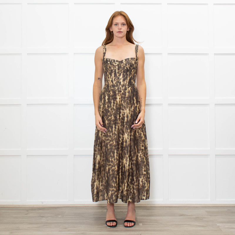 Bardot Brown Animal Print Corseted Midi Dress