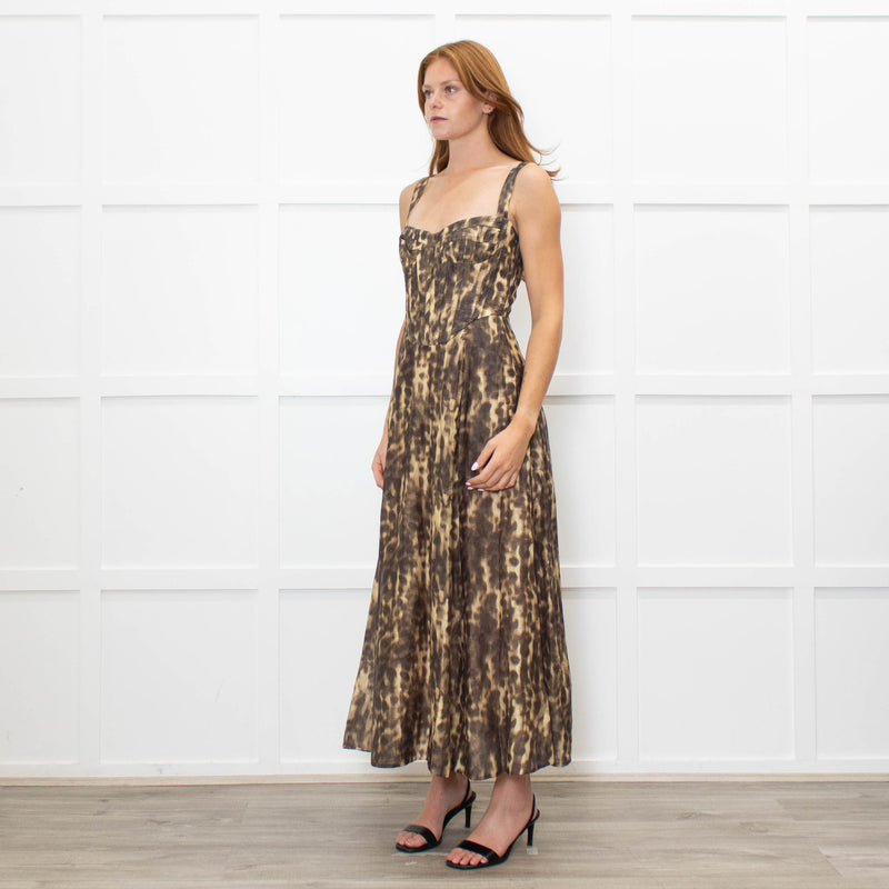 Bardot Brown Animal Print Corseted Midi Dress