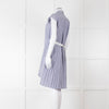 Sacai Blue And White Striped Cotton Dress With Pleated Back And Capped Sleeves
