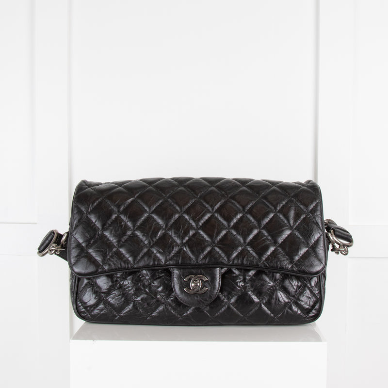 Chanel Black Aged Calfskin Ruthenium Finish Shoulder Bag