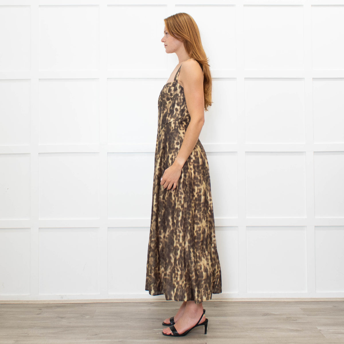 Bardot Brown Animal Print Corseted Midi Dress