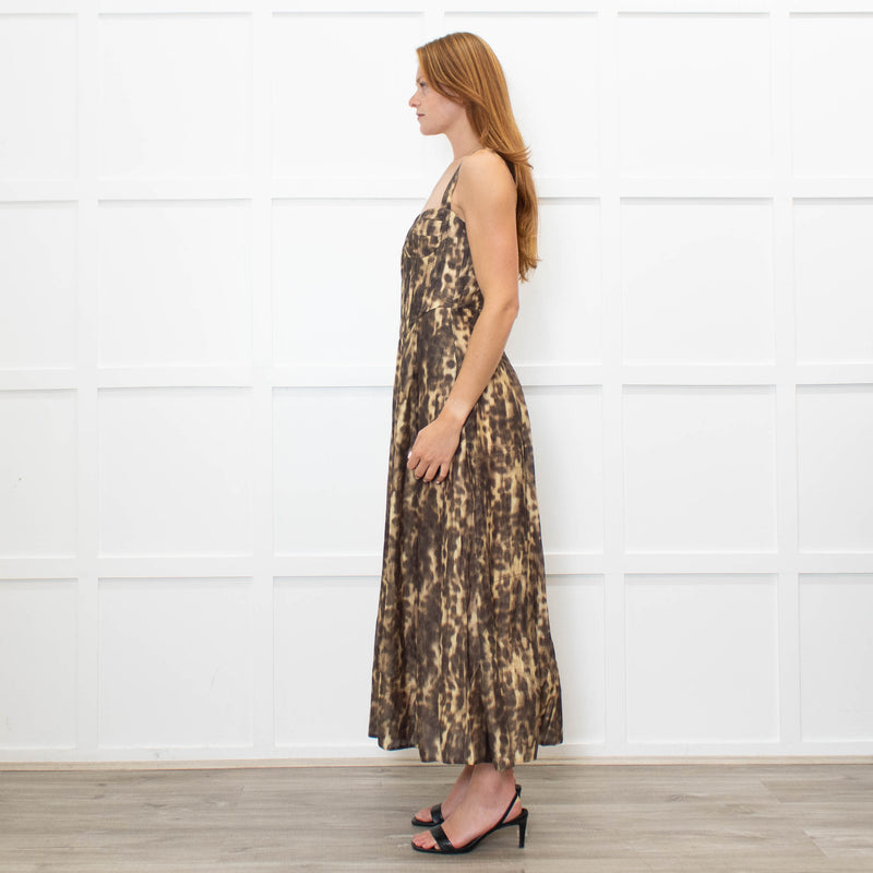 Bardot Brown Animal Print Corseted Midi Dress