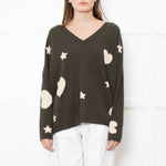 Brodie Cashmere Khaki Star Batwing Jumper