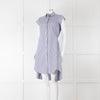 Sacai Blue And White Striped Cotton Dress With Pleated Back And Capped Sleeves