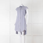 Sacai Blue And White Striped Cotton Dress With Pleated Back And Capped Sleeves