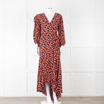 Ganni Black With Red Poppy Crepe Wrap Dress