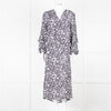 Lily And Lionel Dark Navy Blue White Floral Print Maxi Dress