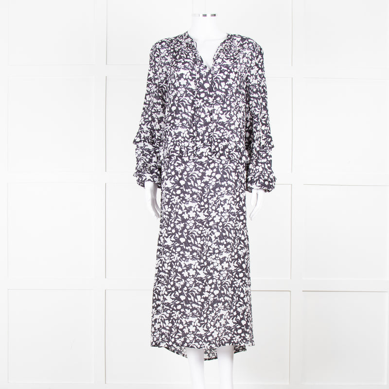 Lily And Lionel Dark Navy Blue White Floral Print Maxi Dress