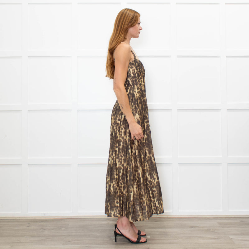 Bardot Brown Animal Print Corseted Midi Dress
