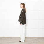 Brodie Cashmere Khaki Star Batwing Jumper