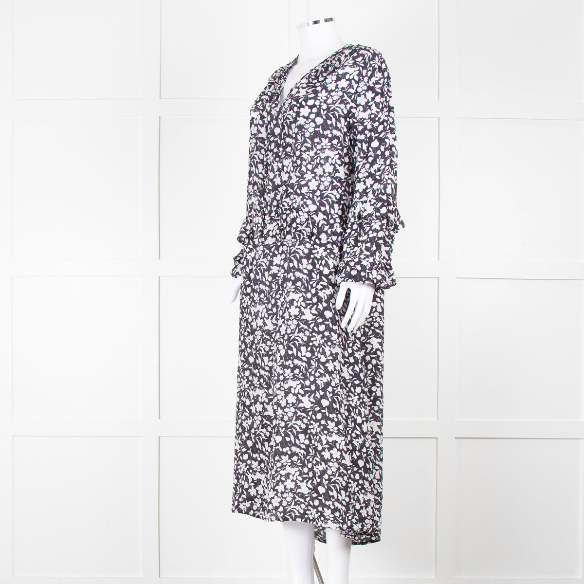 Lily And Lionel Dark Navy Blue White Floral Print Maxi Dress