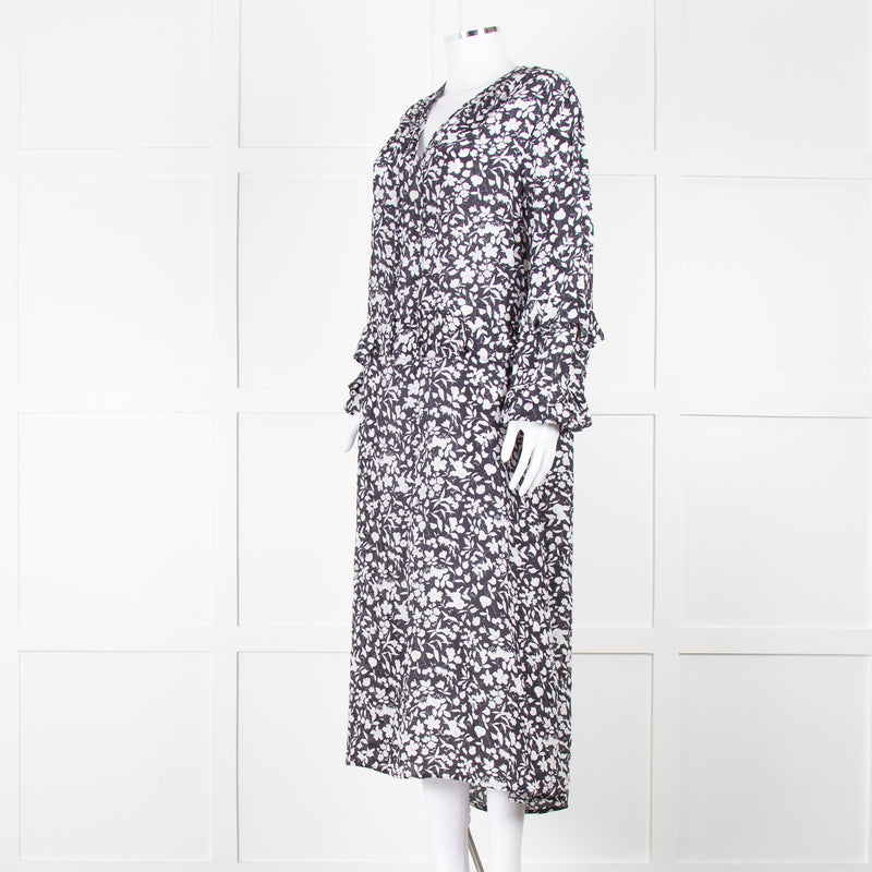 Lily And Lionel Dark Navy Blue White Floral Print Maxi Dress
