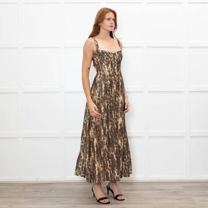 Bardot Brown Animal Print Corseted Midi Dress