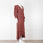 Ganni Black With Red Poppy Crepe Wrap Dress