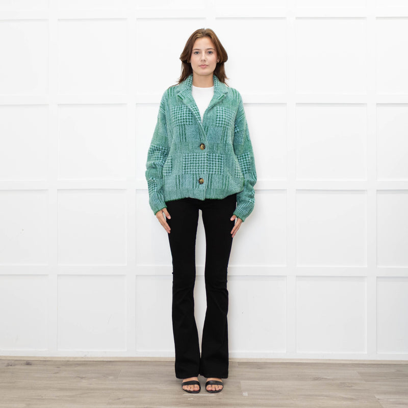 Essentiel Antwerp Green and Blue Prince of Wales Fluffy Cardigan