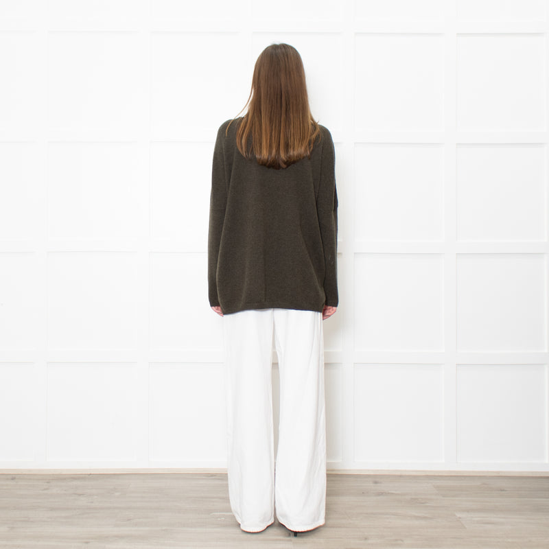 Brodie Cashmere Khaki Star Batwing Jumper