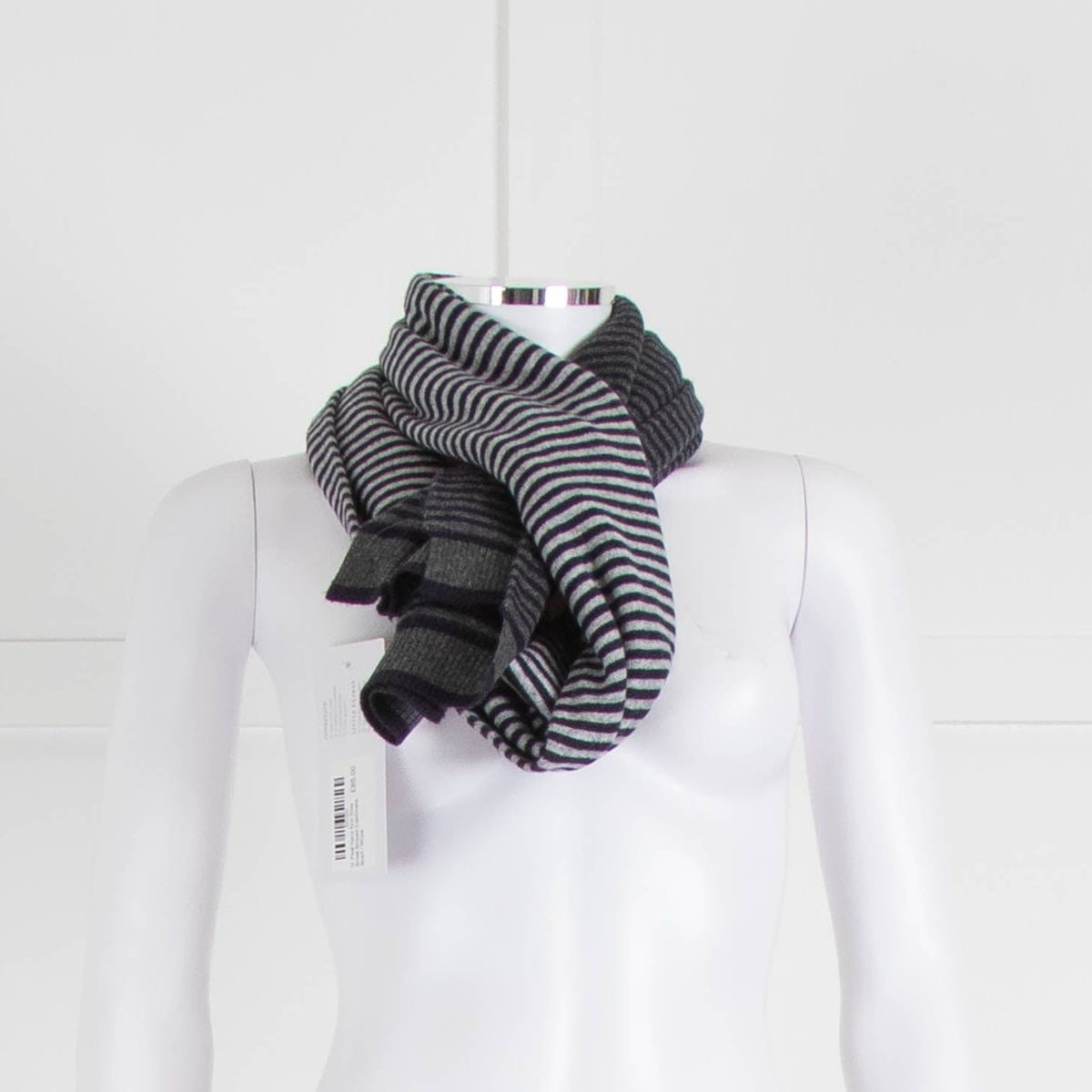N. Peal Navy And Grey Small Striped Cashmere Scarf