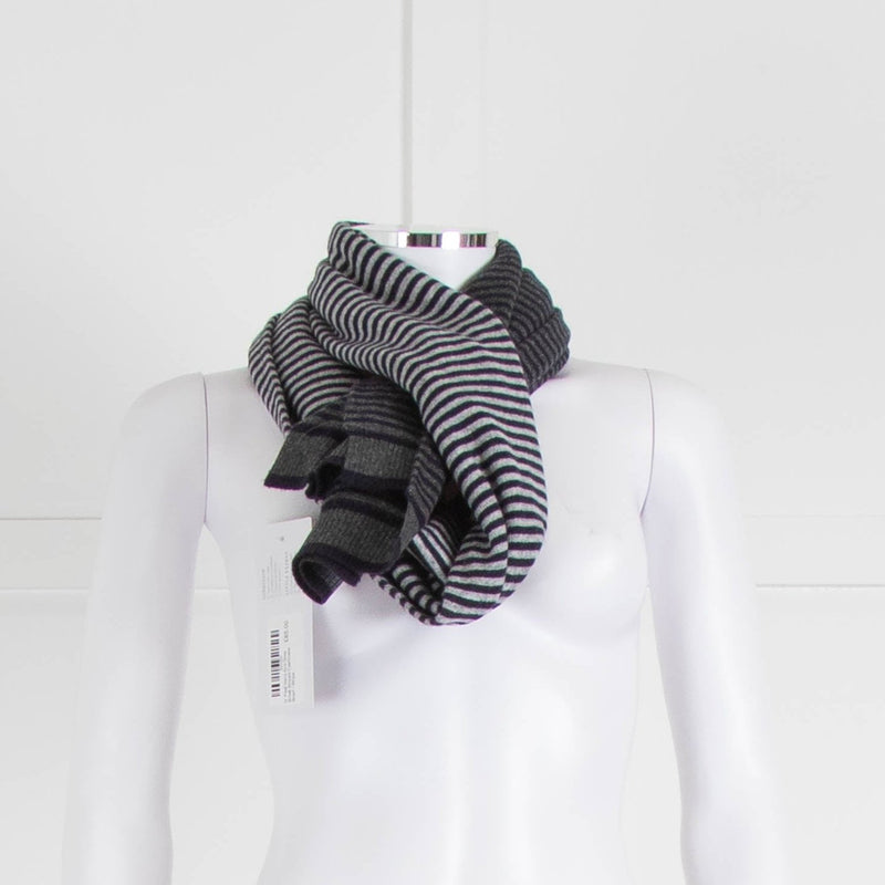 N. Peal Navy And Grey Small Striped Cashmere Scarf