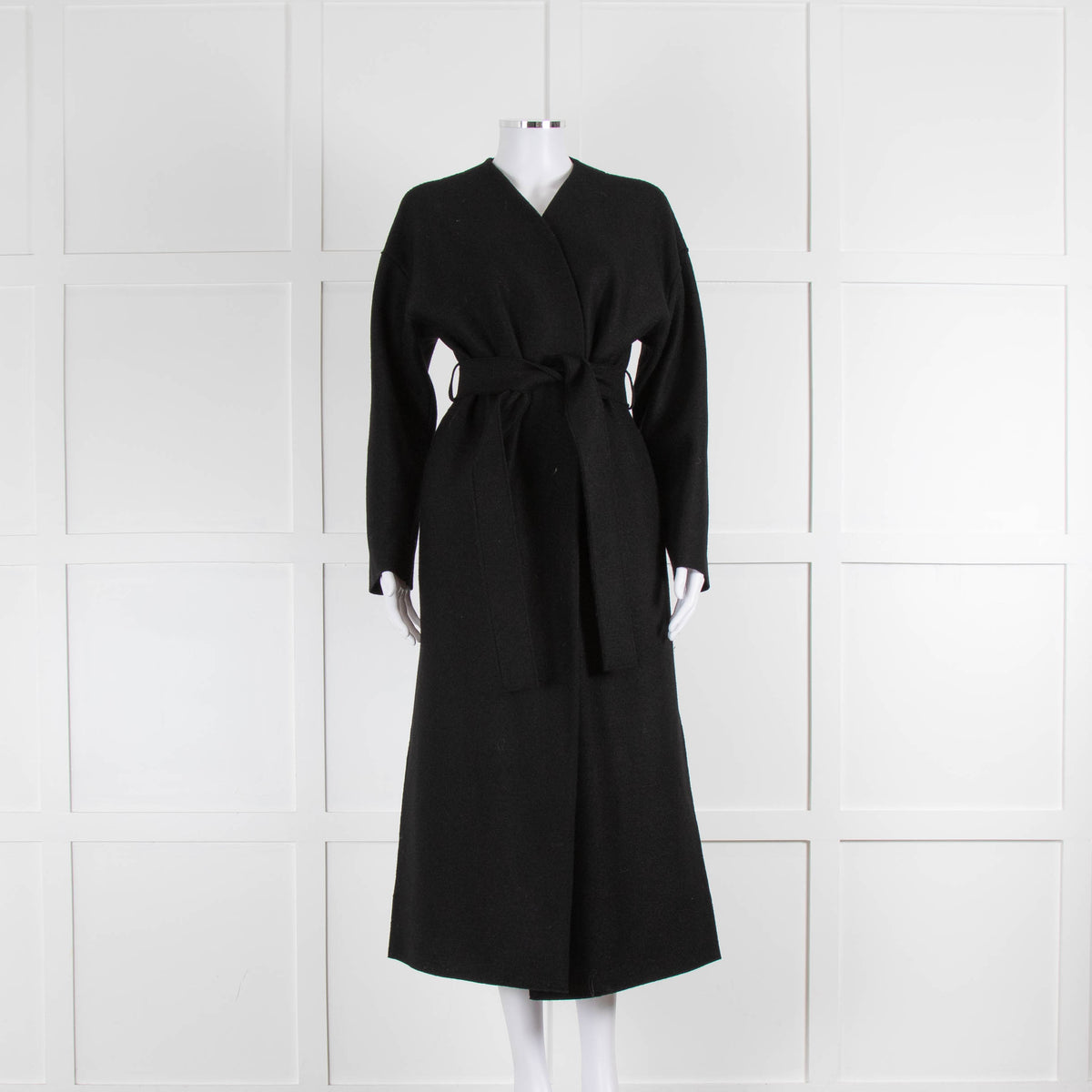 Harris Wharf London Black Virgin Wool Belted Maxi Coat