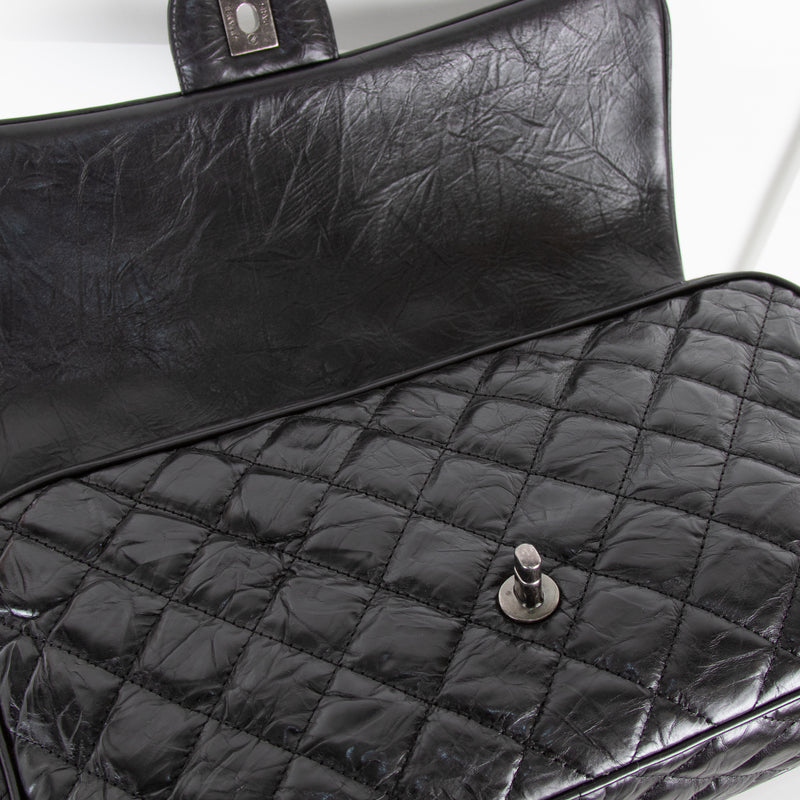 Chanel Black Aged Calfskin Ruthenium Finish Shoulder Bag