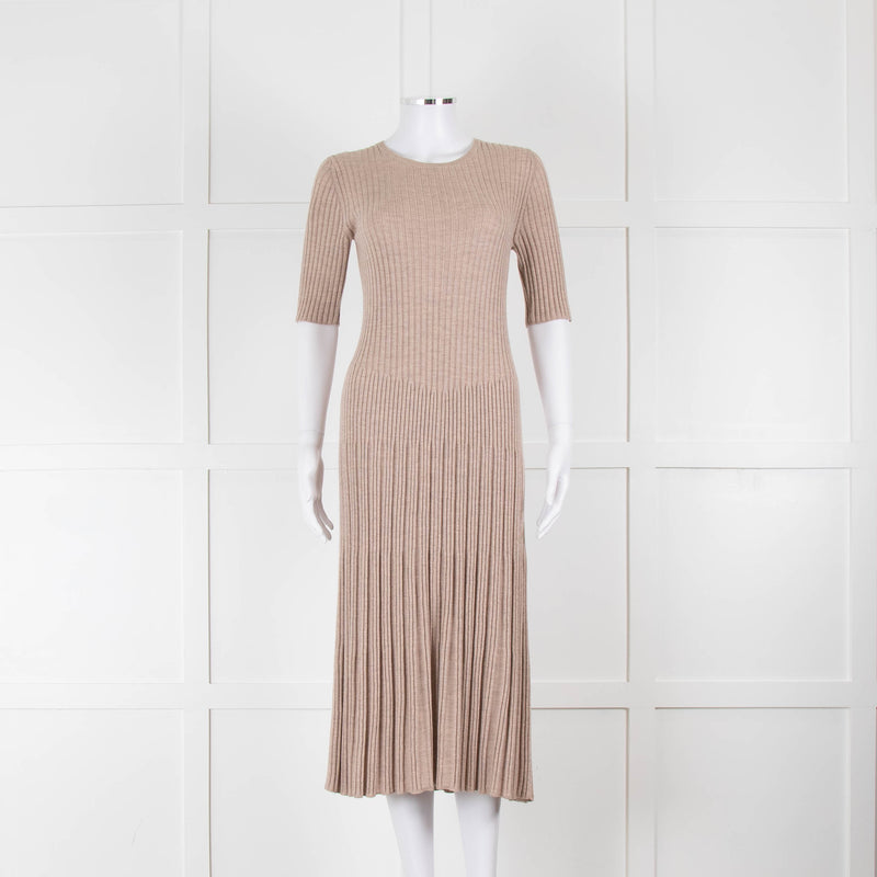 Joseph Beige Knit Ribbed Short Sleeve Dress
